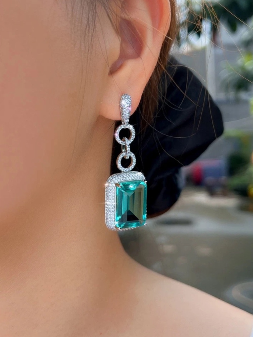 Large AQUAMARINE gemstone diamond EARRINGS